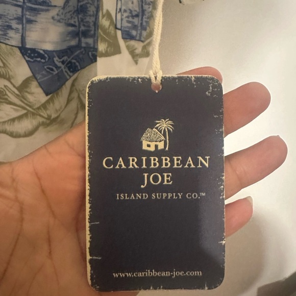 Caribbean Joe Olive and Blue Tropical Print Shirt - Picture 4 of 5